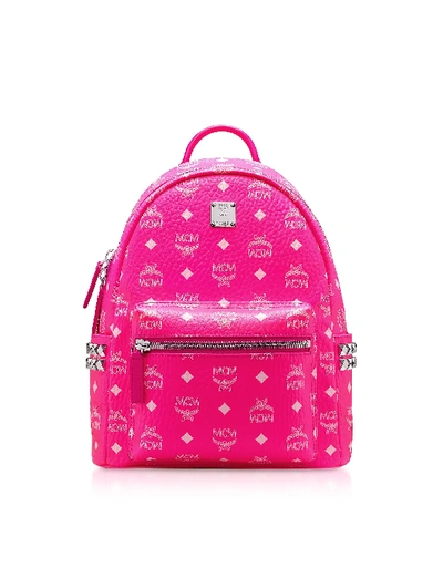 Mcm Stark 32 Visetos Neon Coated Canvas Backpack - Pink In Neon Pink/silver