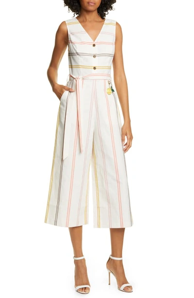 Ted Baker Colour By Numbers Stripe Sleeveless Jumpsuit In Ivory