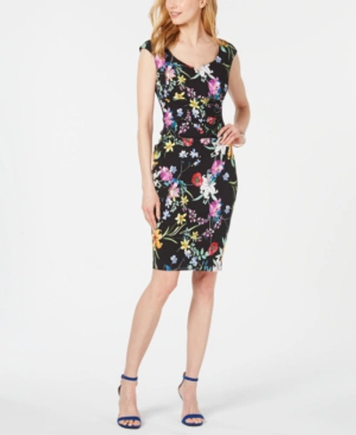 Adrianna Papell Floral Sheath Dress In Black Multi