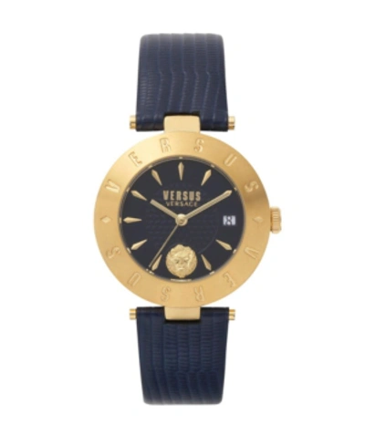 Versus Logo Leather Strap Watch, 34mm In Blue