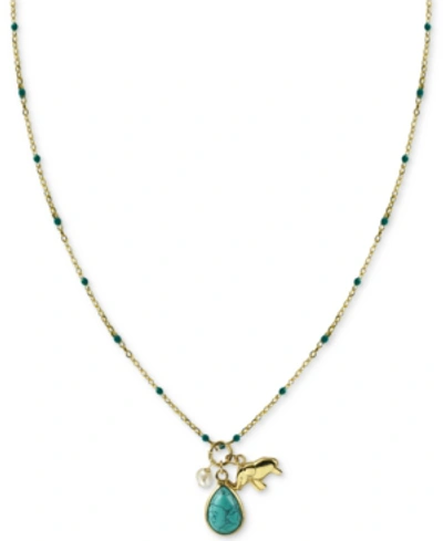 Argento Vivo Stone & Elephant Charm 18" Pendant Necklace In Gold-plated Sterling Silver