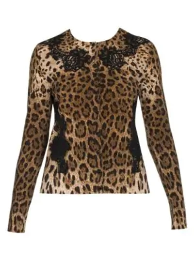Dolce & Gabbana Women's Lace Detail Wool-blend Leopard Print Cardigan