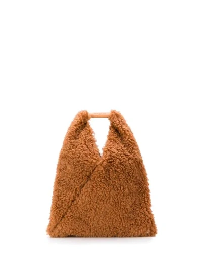 Mm6 Maison Margiela Faux Shearling Tote In Brown