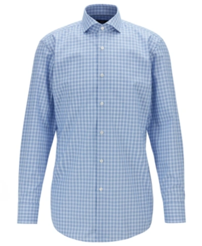 Hugo Boss Boss Men's Mark Us Slim-fit Glen-check Cotton Shirt In Blue