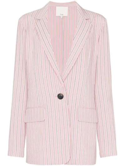 Tibi Stripe Viscose Twill Oversized Blazer In Pink