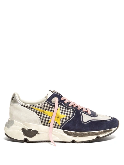 Golden Goose Running Sneakers In White Check/yellow Star In Multi