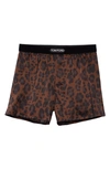 Tom Ford Men's Logo-band Leopard Silk Boxers In Dark Brown