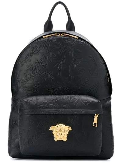 Versace Men's Embossed Leather Medusa Backpack In Black