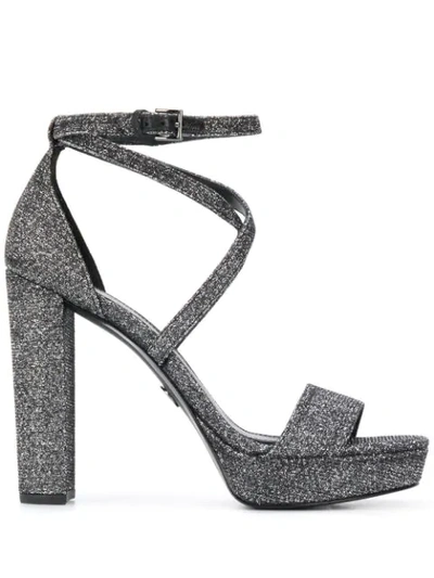 Michael Michael Kors Charlize Platform Glitter Sandals In Black