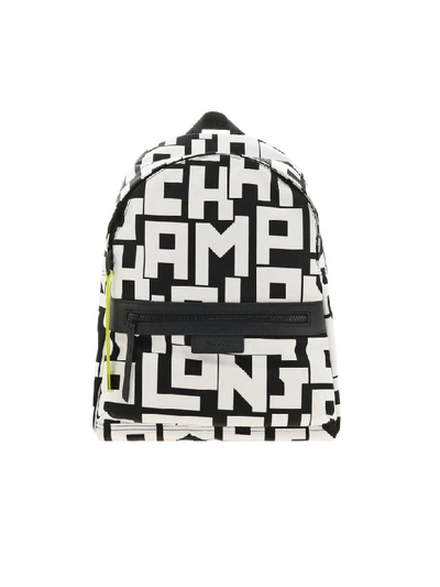 Longchamp Backpack In Canvas With All Over Logo In White