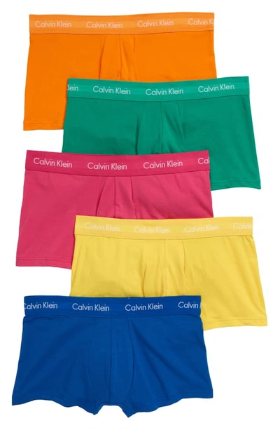 Calvin Klein 5-pack Stretch Cotton Low Rise Trunks In Thrill/ Maize/ Orange/ Tourney