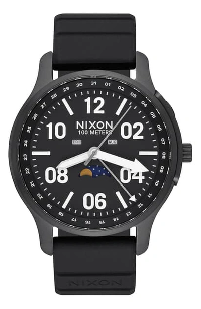 Nixon The Ascender Moon Phase Silicone Strap Watch, 42mm In Black/ White/ Black