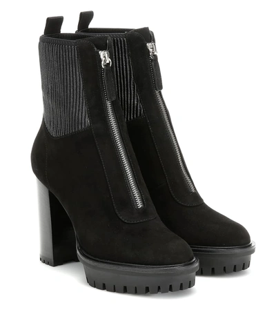 Gianvito Rossi Suede Lug-sole Zip Booties In Black