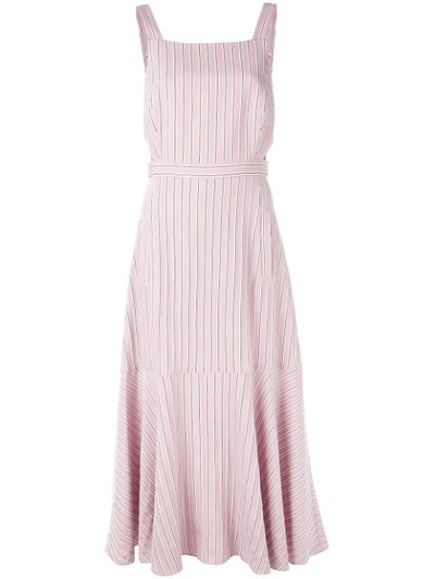 Tibi Striped Twill Cut-out Midi Dress In Pink