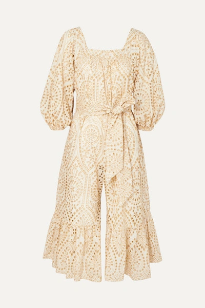 Lisa Marie Fernandez 'laure' Belted Broderie Anglaise Jumpsuit In Cream