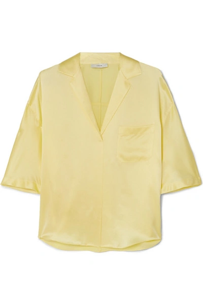 Vince Short Sleeve Silk Pajama Shirt In Yellow