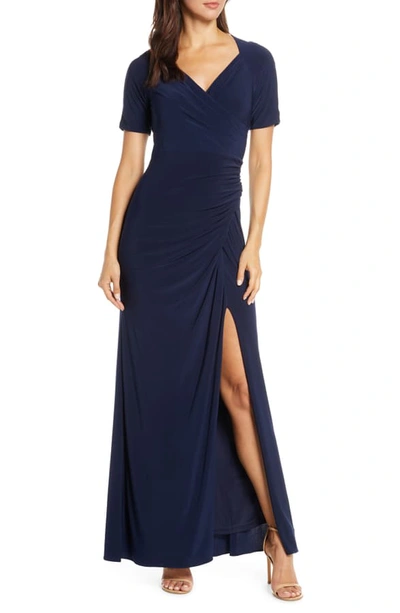 Adrianna Papell Ruched Jersey Gown In Midnight