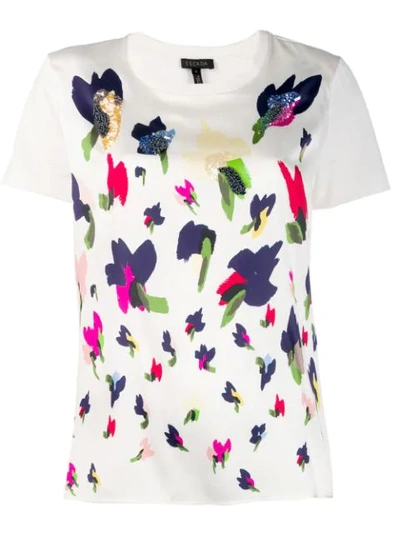 Escada Abstract Floral Silk-front Tee In White