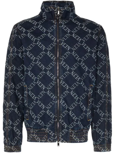 Valentino Slim-fit Logo-jacquard Denim Bomber Jacket In Blue