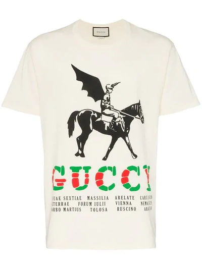 Gucci Winged Jockey Guccy Logo T-shirt In White