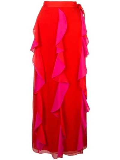 Diane Von Furstenberg Salona Ruffled Two-tone Silk-georgette Maxi Wrap Skirt In Flamenco