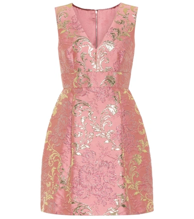 Dolce & Gabbana Short Floral Jacquard Lamé Dress In Pink