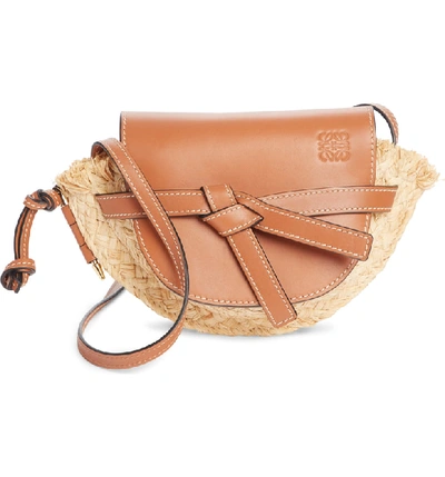 Loewe Gate Mini Leather & Raffia Crossbody Bag - Brown In Tan/ Natural