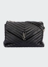 Saint Laurent Loulou Monogram Ysl Large V-flap Chain Shoulder Bag - Nickel Oxide Hardware In Black