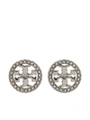 Tory Burch Miller Crystal-embellished Stud Earrings In Silver