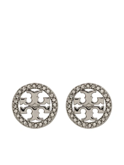 Tory Burch Miller Crystal-embellished Stud Earrings In Silver