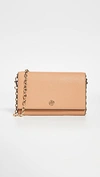 Tory Burch Robinson Chain Wallet In Cardamom/royal Navy