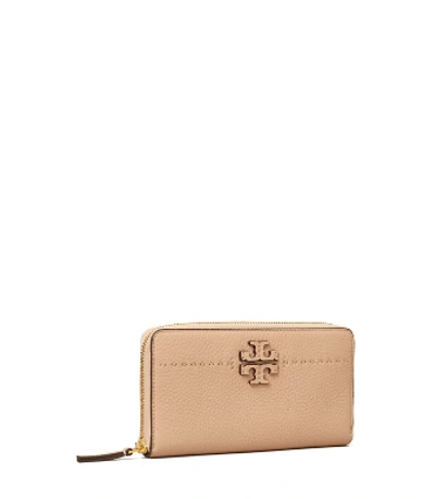 Tory Burch Mcgraw Zip Continental Wallet In Devon Sand