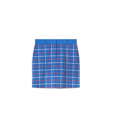 Tory Sport Printed Tech Stretch Twill Golf Skirt In Surf Blue Tandem Plaid Large