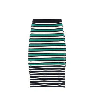 Tory Sport Breton-stripe Tech Knit Skirt In Green