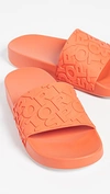 Tory Sport Embossed Banner Slide Sandals In Varsity Orange