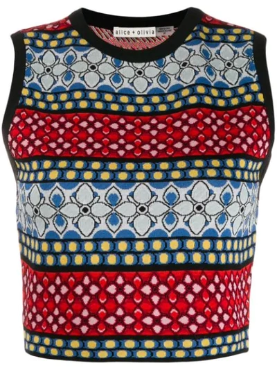 Alice And Olivia Coryn Printed Crewneck Shell In Multi