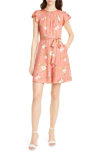 Rebecca Taylor Lita Floral Flutter-sleeve Keyhole Dress In Sunset