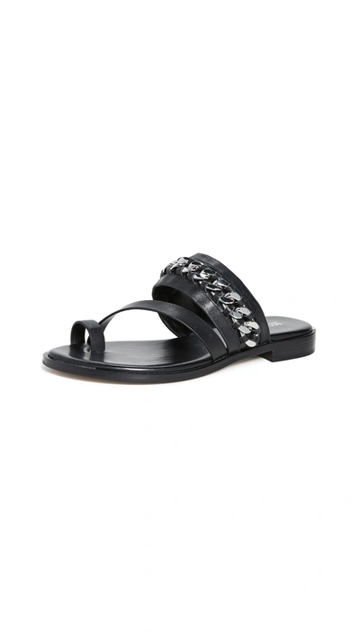 Michael Michael Kors Bergen Curb Chain Slide Sandal In Black Vachetta Leather