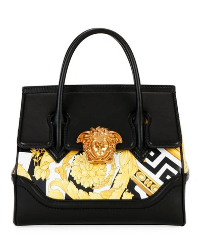 Versace Palazzo Savage Barocco Leather Top Handle Bag In Black Pattern