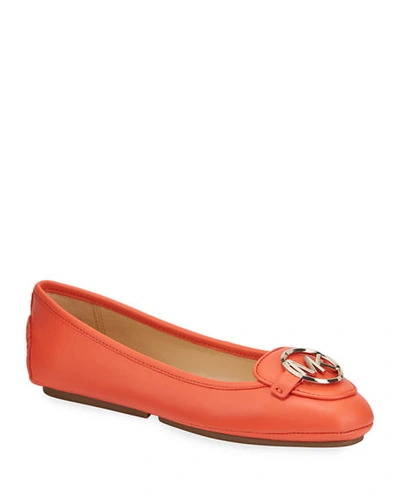 Michael Michael Kors Lillie Sheep Leather Driver Flats In Coral