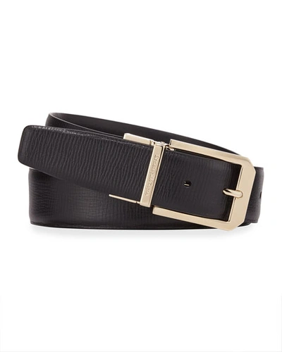 Ermenegildo Zegna Men's Reversible 35mm Square-buckle Leather Belt In Black