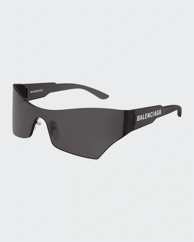 Balenciaga Mirrored Rimless Wrap Sunglasses In Gray