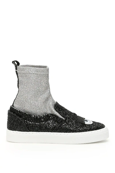 Chiara Ferragni Flirting Sock Sneakers In Silver,black