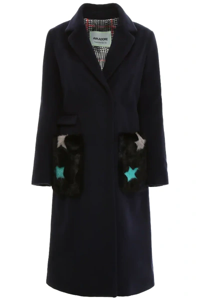 Ava Adore Coat With Fur Pockets In Blue,black,grey