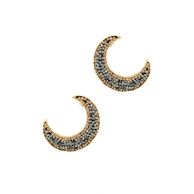 Soru Jewellery Notte Grey Crystal 18ct Gold-plated Moon Earrings