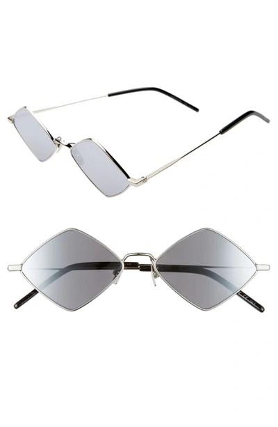 Saint Laurent Metal Mirrored Diamond Sunglasses In Silver/ Silver