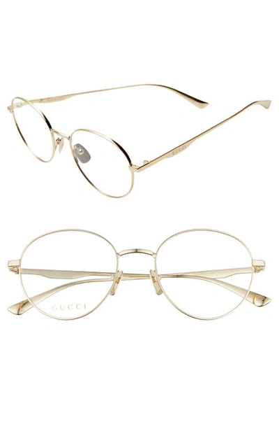 Gucci 53mm Round Optical Glasses In Gold