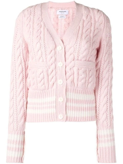 Thom Browne 4-bar Stripe Cable-knit Cardigan In Pink