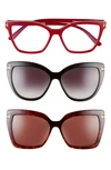 Tom Ford 53mm Blue Light Blocking Cat Eye Glasses & Interchangeable Sunglasses Clips Set In Black Havana/ Clear