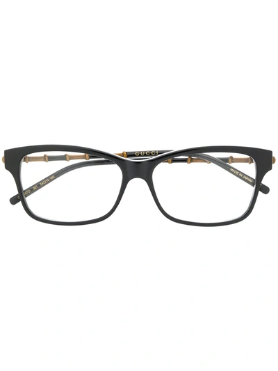 Gucci Bamboo-effect Rectangular-frame Glasses In Black